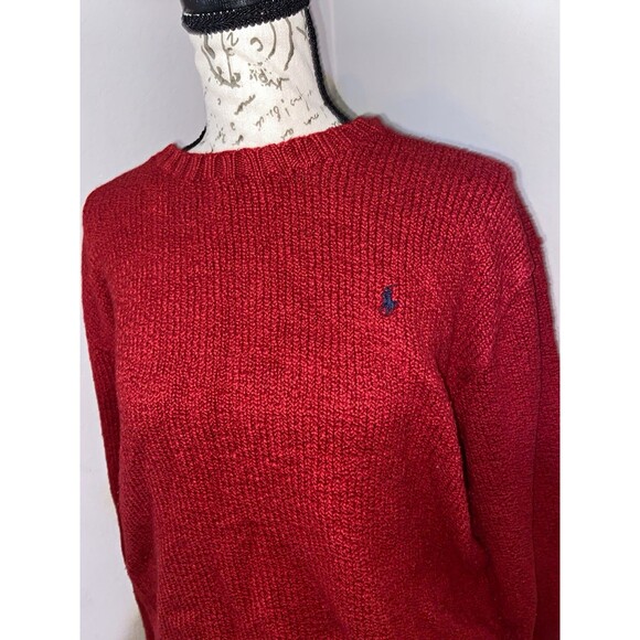 Polo by Ralph Lauren Sweaters - Polo by Ralph Lauren Red Chunky Knit Crewneck Sweater Polo Pony Logo XL